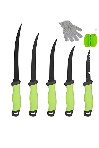 NEOSOR Set 5Cutite Filetat 9/8/7/6/5",Pentru Peste si Carne,Teaca Protectie,Manusi Antitaiere, Ascutitor