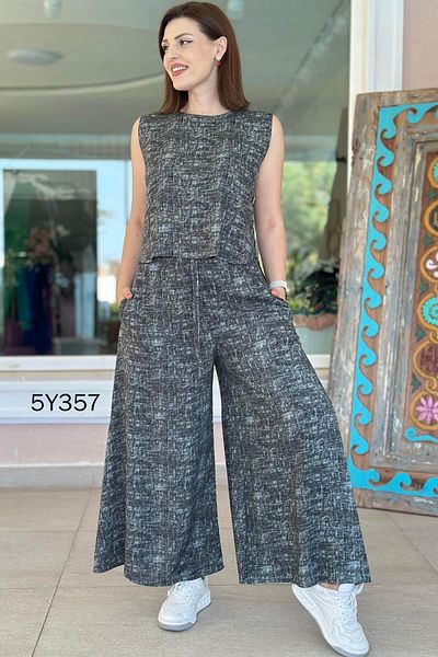 İnce Topuk Zero Sleeve Button Detail Casual Viscose Suit 5Y357