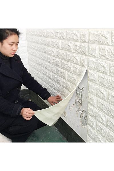 WHITE 3D Wallpaper White modern brick wall design in relief, Self-adhesive, 77x70 cm