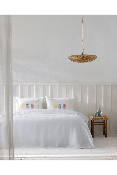 Madame Coco Mathilda King Size 100% Cotton Karde Plain Pique Set - Light Blue