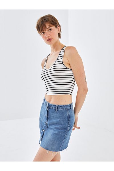 LC Waikiki V-Neck Striped Crop Women's Tank Top