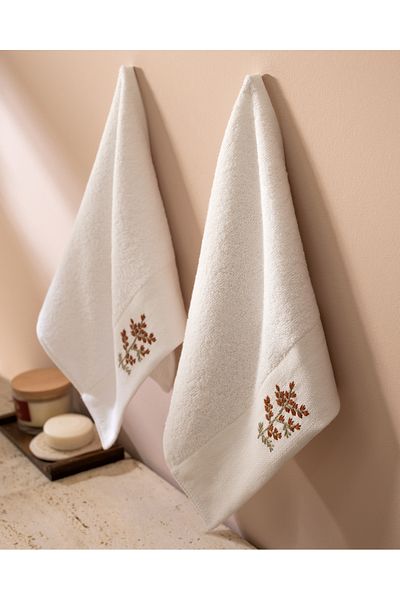 Madame Coco Slyvia Embroidered 100% Cotton 2-Piece Hand Towels - White - 30X45 cm
