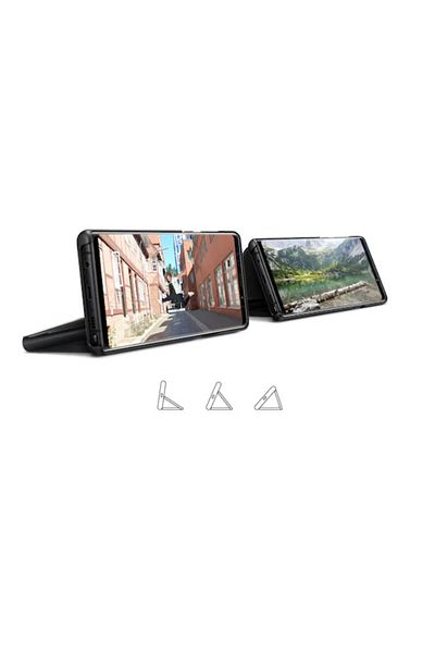 OEM Husă de protecție Clear View cu suport, compatibilă cu Samsung Galaxy S10 - Neagră