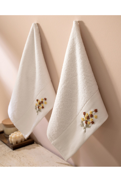 Madame Coco Felıcıty Вишитий 100% бавовняний рушник для рук, 2 шт. - Білий/Кавовий - 30x45 см