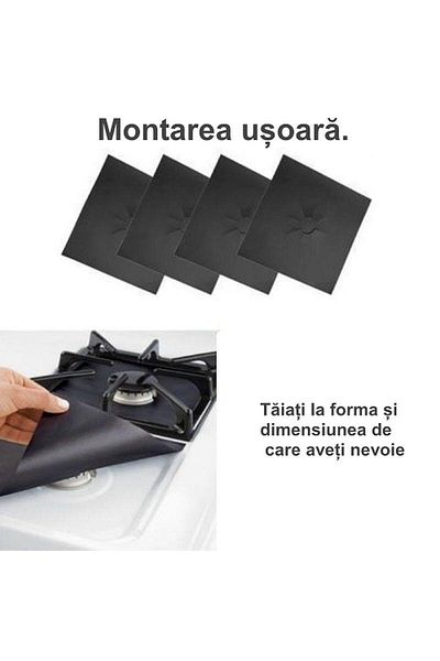 OEM Set de 4 folii de protecție reutilizabile pentru aragaz și aragaz pe gaz, 27 x 27 cm, negre