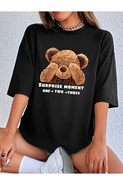 Boi TRIUC DE Bază SUPRISE BEAR PRINTED OVERSIZE TRIUC CU MÂNECĂ SCURTĂ TRIUC