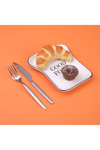 Evidea Kitchen Good Food Patterned Serving Plate - Black / White - 19 cm