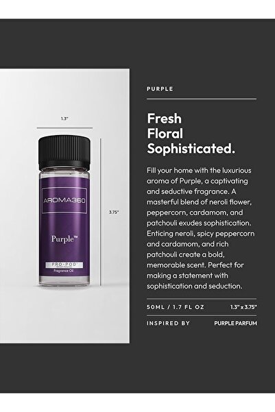 Aroma360 زيت ناشر برو بود أرجواني - زهرة النيرولي، الفلفل الأسود، الهيل والباتشولي - 50 مل، 1.7 أونصة سائلة