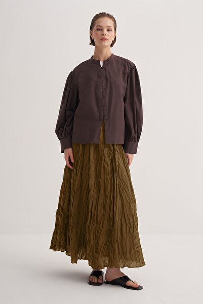 EBU Prive Fusta de damă Crush plisată din voile verde ulei