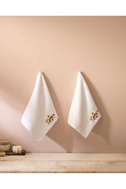 Madame Coco Felıcıty Вишитий 100% бавовняний рушник для рук, 2 шт. - Білий/Кавовий - 30x45 см