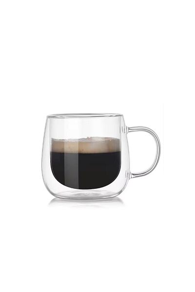 OEM Cana pentru ceai si cafea din sticla termorezistenta Blusmart, pereti dubli, 250 ml, transparenta