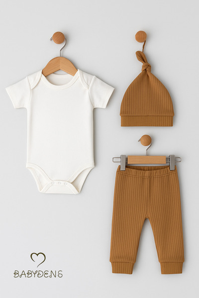 BABYDEN'S 3-Piece Baby Set 100% Cotton Rib Fabric Short Sleeve Snap Body, Pants and Hat Set