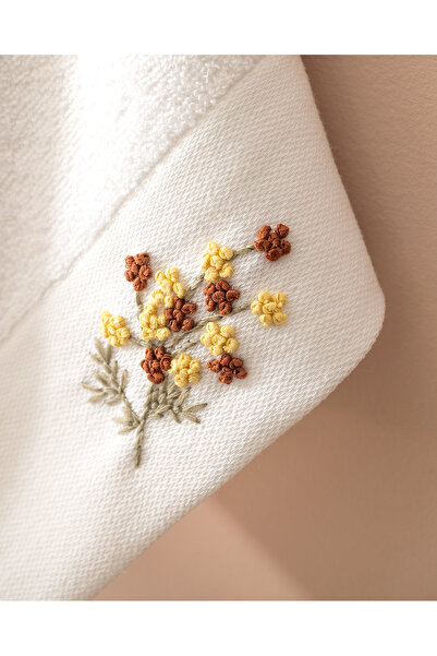 Madame Coco Felıcıty Вишитий 100% бавовняний рушник для рук, 2 шт. - Білий/Кавовий - 30x45 см