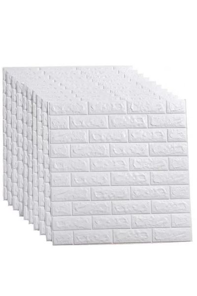 WHITE Set of 10 waterproof brick design self-adhesive wallpaper tiles, white