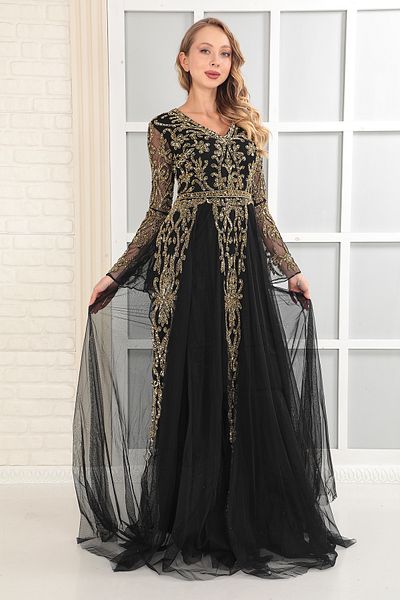 GATSBYLADY LONDON Aaya Flare Sleeve Maxi In Black Gold