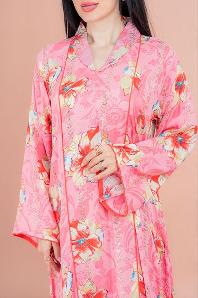 IKKXA Floral Elegance Collared Jalabiya