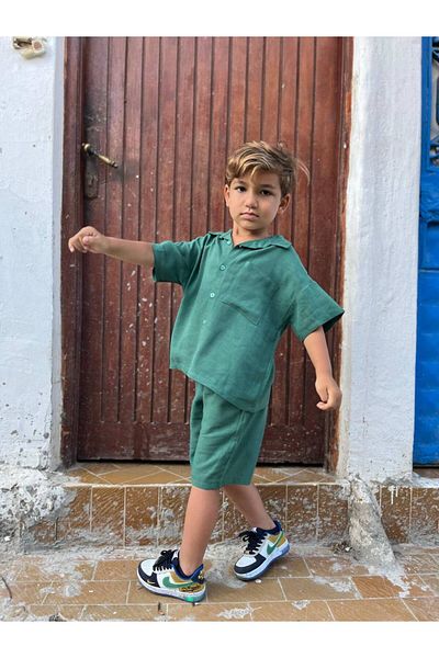 maykids Oversize Shirt Shorts Set Khaki