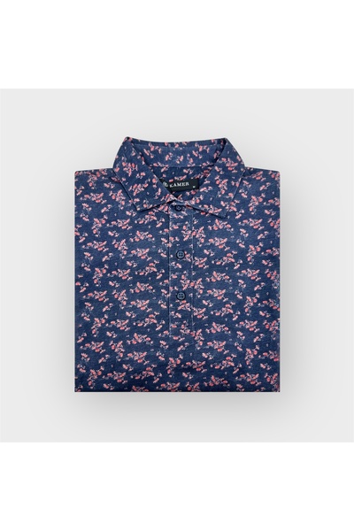 KAMER MODERN FIT PAMUK LİKRA KARIŞIMLI GÖMLEK YAKA KISA KOLLU DESENLİ TİŞÖRT ...