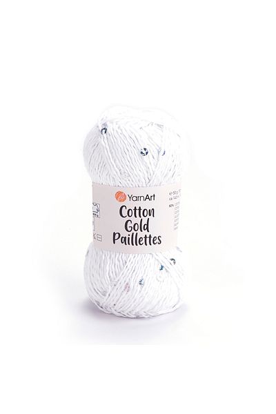 Yarnart Cotton Gold Paillettes - Knitting Yarn White-7102