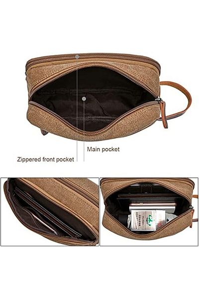 Generic iCozzier Men's Toiletry Wash Bag Leather and Canvas Travel Toiletry Makeup Comestic Bag Dopp Kit for