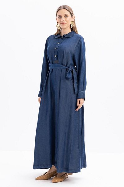 ALLDAY Rochie din denim albastru închis cu jumătate de plăcuță
