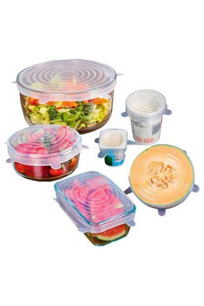 OEM Set de 6 capace din silicon pentru oale fără capac, extensibile, reutilizabile, albastru transparent