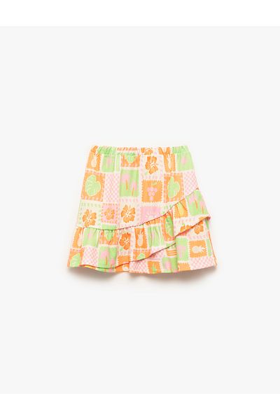 Koton Elastic Waist Layered Ruffle Patterned Skirt