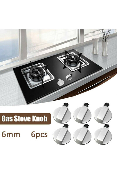 Silver Set de 6 butoane pentru aragaz, aliaj de zinc, argintiu