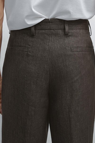 Massimo Dutti Soluk efektli %100 keten baştan aşağı uyumlu stil pantolon