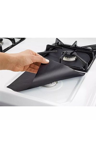 BLACK Set de 4 folii de protecție reutilizabile pentru aragaz, compatibilitate universală, negre, 27 x 27 cm
