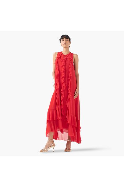 Iconic Iconic Ruffle Detail Column Sleeveless Dress with V-neck