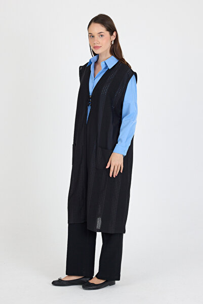 Genel Markalar Kadın Standart V Yaka Lazer Kesim Modelli Uzun Cepli Yelek