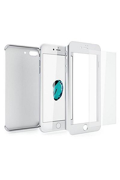 Silver Protective case for iPhone 7, Silver, Fullbody front-back with free glass film
