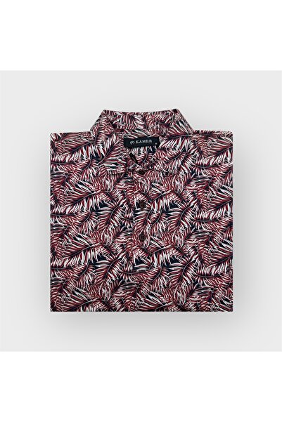 KAMER تي شيرت عصري من مزيج القطن والليكرا وياقة قميص وأكمام قصيرة 5000BR2