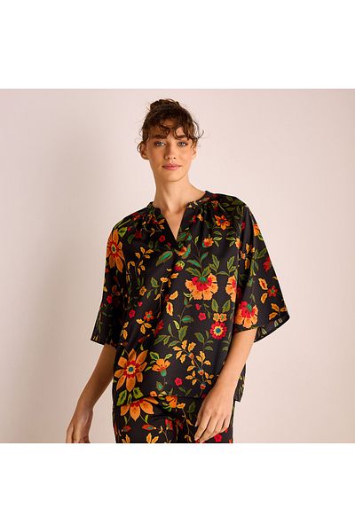 FAV Floral Print Satin Top and Pyjama Set