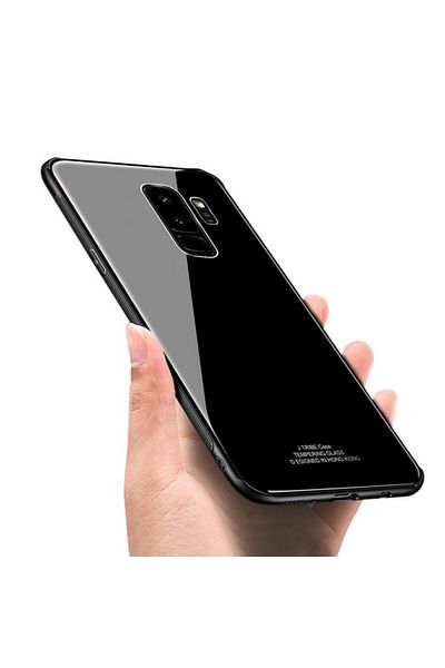 BLACK Carcasă Samsung Galaxy S9 Plus, sticlă spate MyStyle, carcasă cu sticlă securizată pe spate, neagră