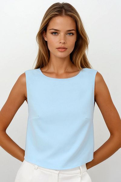 VAGGON Γυναικεία Baby Blue Μπλούζα με λεπτομέρεια με φιόγκο πίσω Vs00230