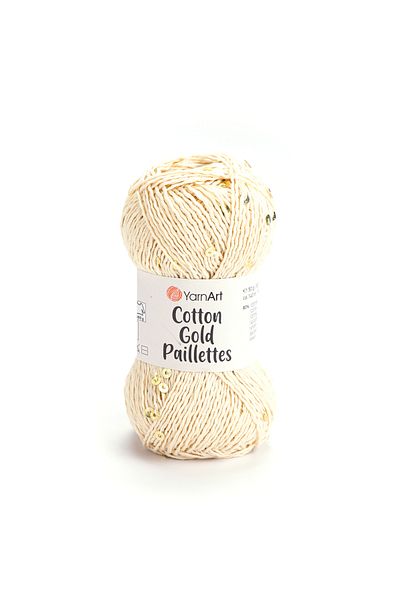 Yarnart Cotton Gold Paillettes - Knitting Yarn Cream-7103