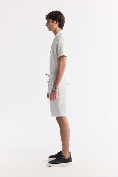 Avva Men's Ecru Elastic Waist Lace up Side Pocket Jacquard Knitted Shorts A51Y3633
