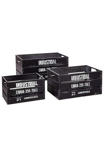 Generic atmosphera 3-Piece Industrial High Quality Iron Storage Crate Set Black and White 166518B