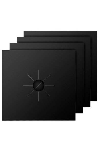 BLACK Set de 4 folii de protecție pentru aragaz și plită, din teflon, reutilizabile, negre, 27 x 27 cm