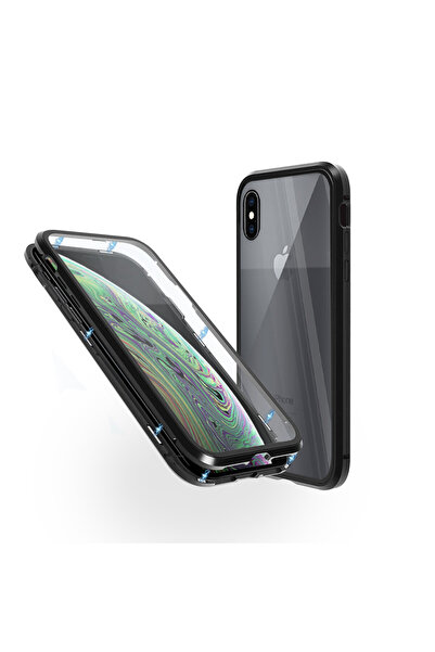 BLACK Магнитен калъф за iPhone XS Max, Стъклен, 360°, Черен