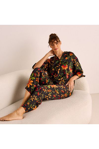 FAV Floral Print Satin Top and Pyjama Set