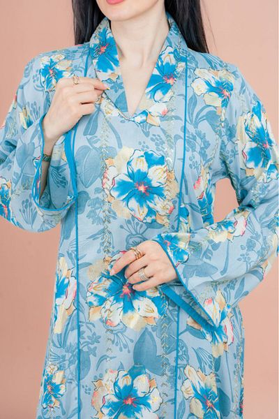 IKKXA Floral Elegance Collared Jalabiya