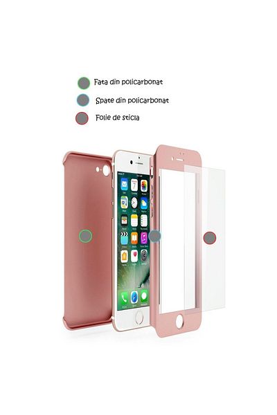 Rose Folie de protecție completă 360° pentru iPhone 7 Ipaky originală, auriu roz