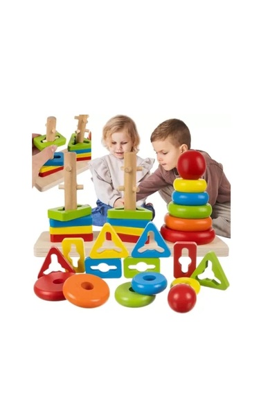 KRUZZEL Jucarie de sortat, Kruzzel, lemn, 3 forme, 7 x 22.5 x 11.5 cm, multic...