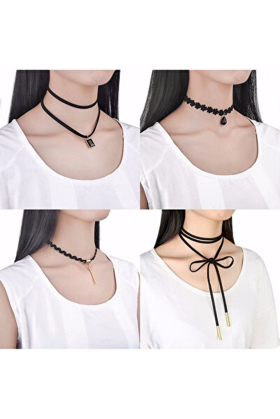 BLACK Σετ 10 μαύρων κολιέ Mystyle Fashion