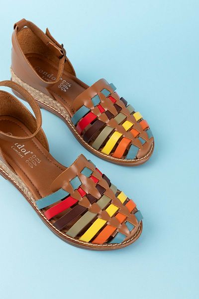 Gondol Women's Genuine Leather Hand Knitted Special Straw Wrapped Sandals Ell.7249