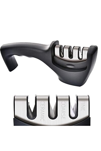 BLACK Ascuțitor de cuțite 3 în 1, diamant, oțel tungsten, ceramică, negru