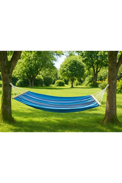 SERSIMO Garden hammock with wooden bar, textile material, 120 kg, 200x100 cm, blue